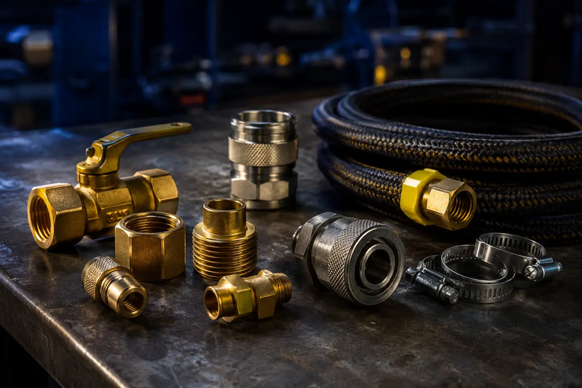 Brass LPG fittings, connectors, hose and clamps